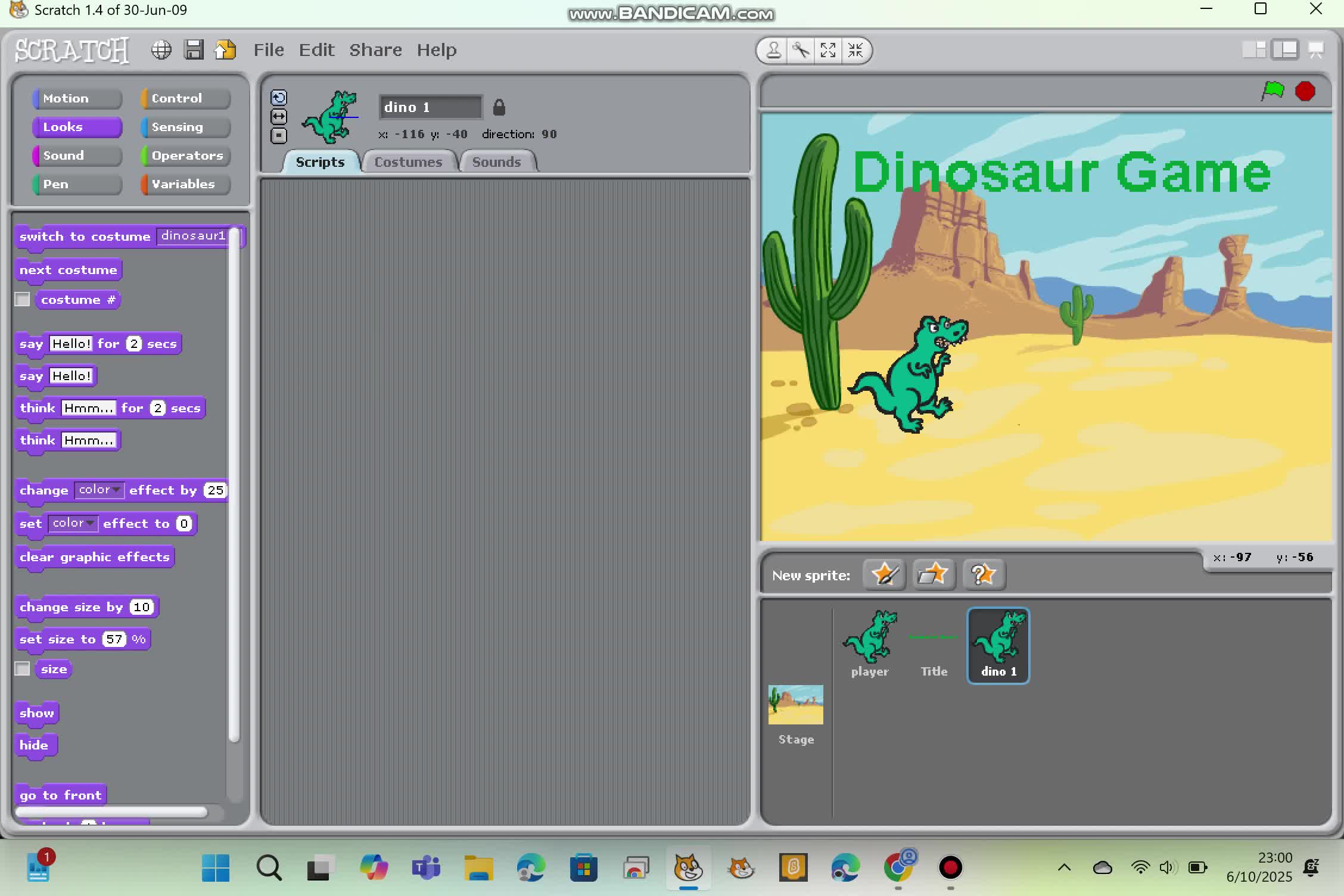 Making the Dinosaur Game in Scratch 1.4 (Part 1)