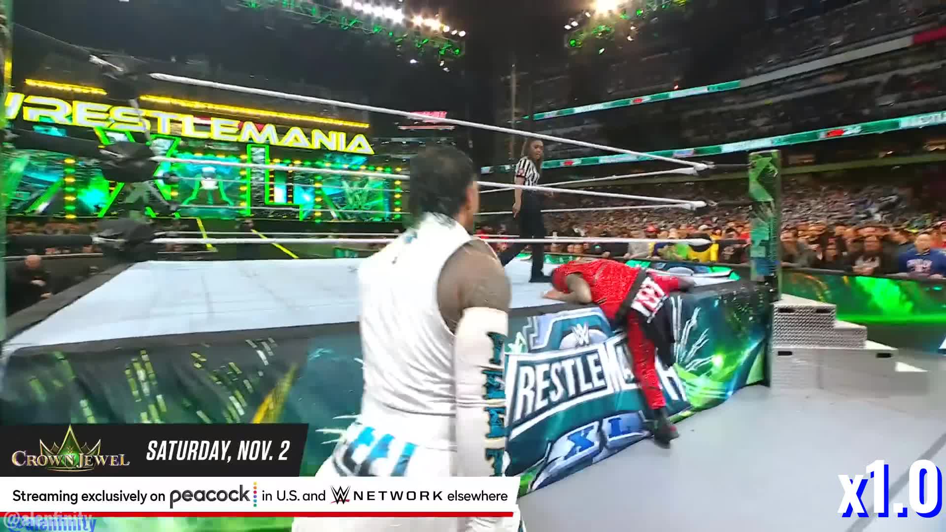 Jey Uso vs Jimmy Uso Match Wrestlemania XL but every time they use a kick the video speeds up