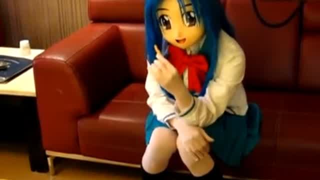 kigurumi trying to eat (she can't)